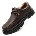 Men's Casual Round Head Soft Sole Non-slip Rubber Thick-soled Lace-up Leather Shoes_vogvips.com