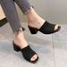 Women's Square Toe Flyknit High Heeled Sandals Chunky Heel Cross-Strap Summer New Style European And American Style_vogvips.com