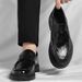 Euro Step Korean Leather Business Casual Slip-On British Style Shoes Round Toe Hand-Scrubbed Texture Trendy Men's Loafers_vogvips.com