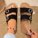Women's Youth Mules New Spring/Summer Retro Casual Slip-On Shoes Pu Upper Double-Strap Half-Slipper Flat Slippers With Round Buckle Adjustable Strap_vogvips.com