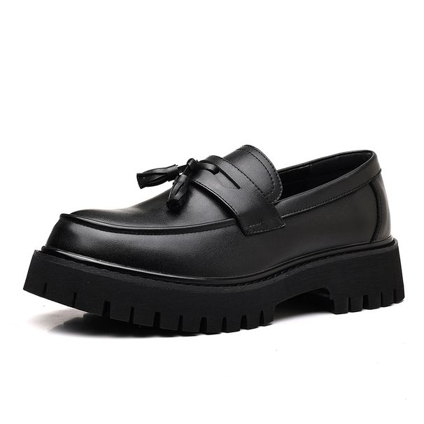 New Cross-border Casual Fashion Low-top Thick-soled Height-increasing Leather Shoes, Korean Style, Color-blocking,_vogvips.com