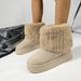 New Soled Round Toe Flip Over Fur Short Tube Snow Boots Women, With A Sponge Sole For Warmth And Thick Cotton Shoes_vogvips.com