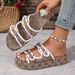 Plus Size Platform Slippers Khaki Color Rose Design Double Breasted Women's Style Shoes_vogvips.com