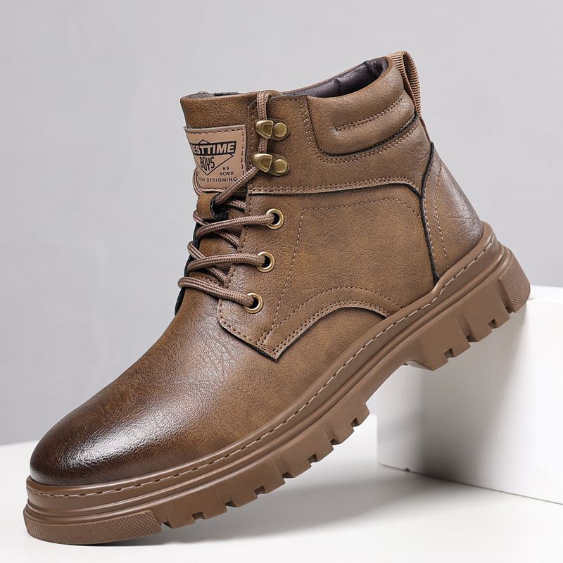 Winter High-Top Martin Genuine Leather, Thick-Soled, Casual, Fleece-Lined, Warm Wool Cotton Men's Short Boots, Trendy_vogvips.com