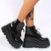 European And American Trade Thick-Soled Large Size Short-Tube Lace-Up Martin For Women Wedge Patent High Heel Thin_vogvips.com