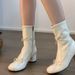 2025 New Spring Summer Short Thick Heel White Bowknot Ballet Style Stretch Slim Women's Martin Boots_vogvips.com