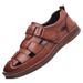 New Leather Hollow Design Men, Casual Slip-on Shoes With Velcro Closure, Dad Sandals For Men_vogvips.com