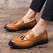 Fashionable Men's Plus Size Fringed Leather Shoes Korean Version Trendy Hairstylist Lazy Shoe Set_vogvips.com