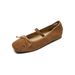 Square Head Single Shoes Women's Flat Bottom Retro Word With Light Mouth Bow Ballet Shoes Soft Sole_vogvips.com