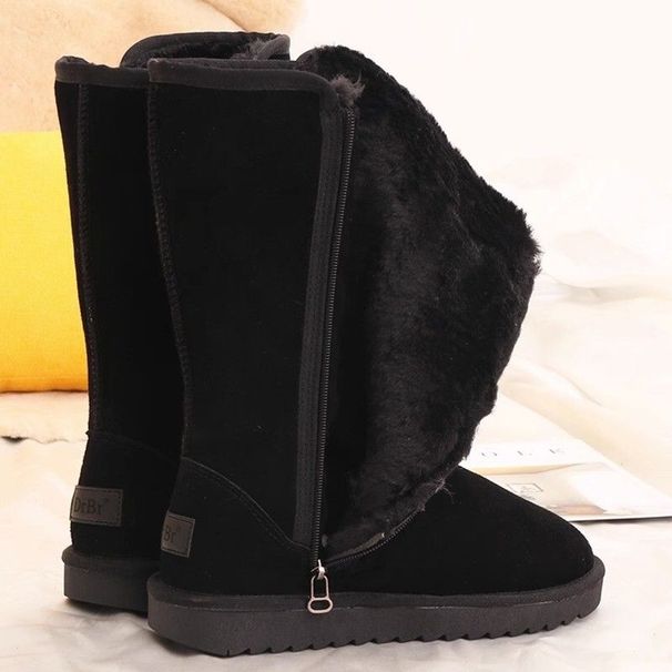 Womens Taupe Faux Suede Shock Absorbing Mid Calf Snow Boots With Fur Lining_vogvips.com
