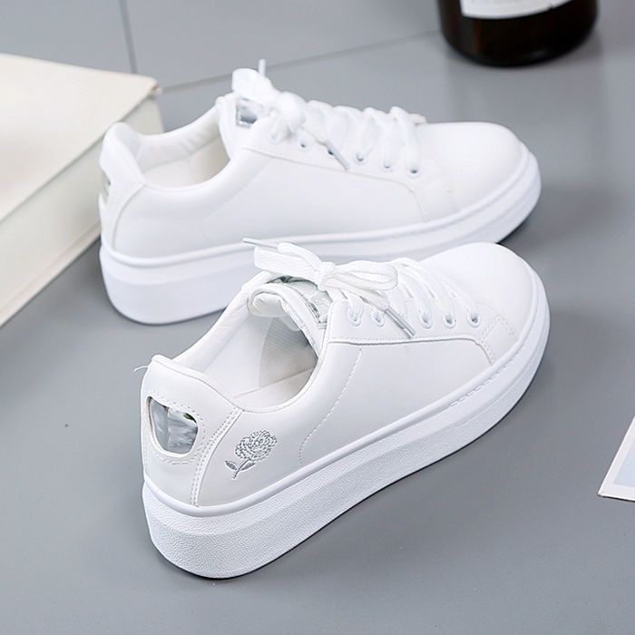 Korean Style Women's Casual Sneakers - Lightweight Breathable Low-Top Canvas Shoes With Floral Pattern, Non-Slip Rubber Sole For Daily Wear_vogvips.com