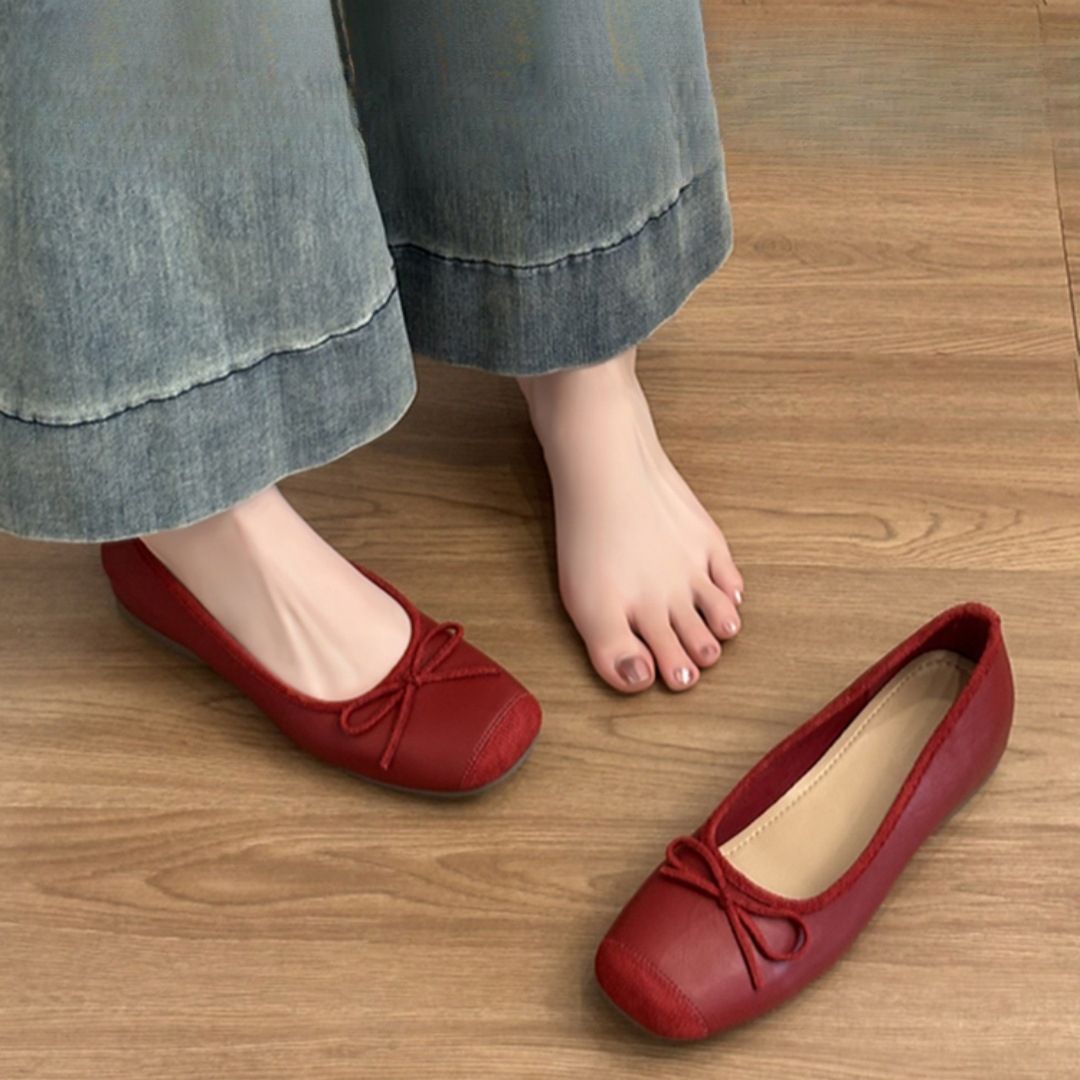 French-style Petite Height-increasing Ballet Flats For Women, Vintage Bowknot Slip-on Shoes_vogvips.com