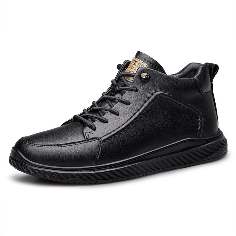 Men's Shoes Breathable Rubber Non-slip Sole Shoes Men's Mid-top Cowhide Shoes Casual Board Shoes_vogvips.com
