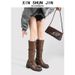 Women's Retro Distressed Mid Calf Boots Chunky Heel Belt Buckle Slouch Boots Style Niche Work Boots For Autumn New Style_vogvips.com
