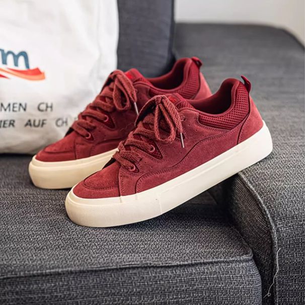Wine Red Loafers Korean Style Versatile Men's Sports Casual Skate Shoes_vogvips.com