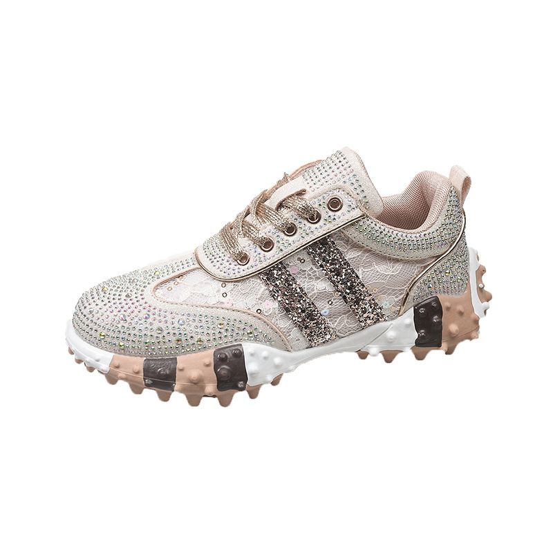 New Women's Fashion Sneakers With Rhinestone Accents – Lightweight, Comfortable & Non-Slip – Available In Sizes 35-43 (Silver/Gold)_vogvips.com