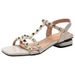 Warren Summer New Fashion Super Mid-heel Rivets Word Low-heeled Sandals Women's Large Size Shoes 41-43 Foreign Trade Sources_vogvips.com