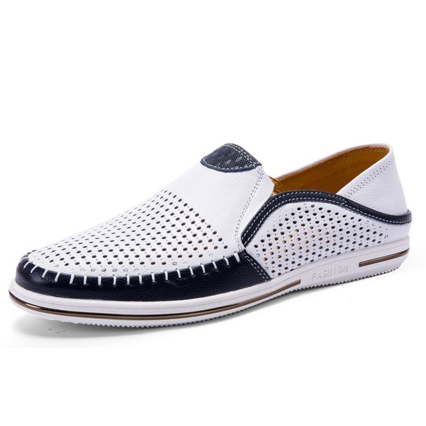 Euro Step Shrimp Skin Genuine Loafers Men, Summer Breathable Hollow Leather Slip-On Moccasins For Men_vogvips.com