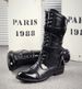 European Warm Series High Men Korean Style Trendy Leather Personality Fashion British Lace-up Pointed Toe Denim Long Tube Martin Boots_vogvips.com