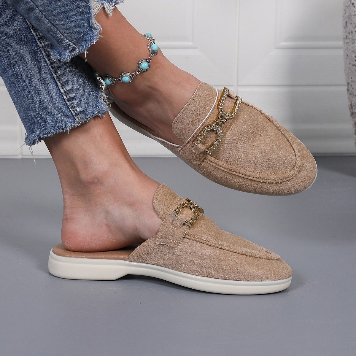 Women's Shoes Plus Size Suede Slippers, New Autumn Style, Comfortable Soft Soled Shoes With Metal Soles._vogvips.com