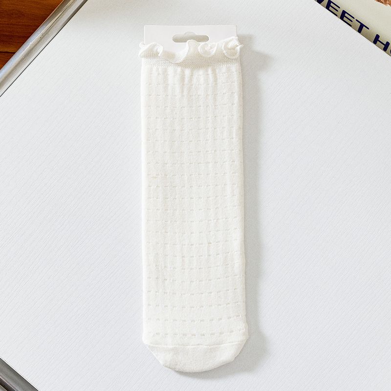 Socks Summer New Lace Socks Women's Thin Mesh Solid Color Women's Socks Wood Ear Edge White Socks Princess Sweet Socks_vogvips.com