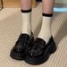 Plus Size Women S Black Leather British Style JK Uniform Single Shoes Height Increasing Thick Sole Loafers_vogvips.com