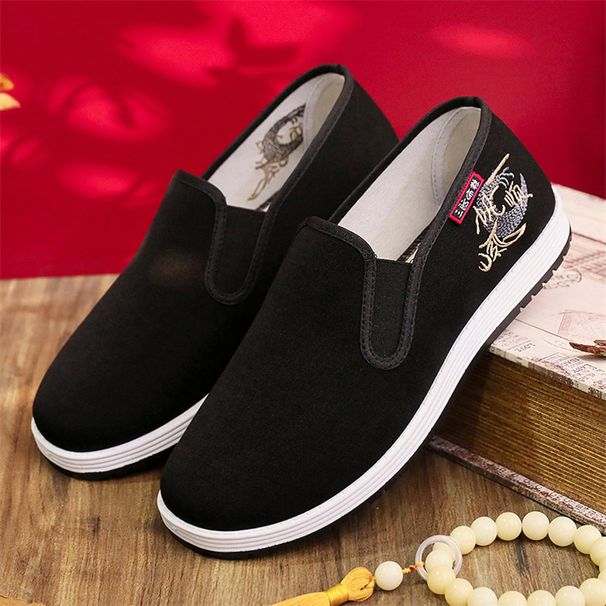 Men Chinese Dragon Embroidered Slip On Cloth Shoes Breathable Non-Slip Casual Loafers_vogvips.com