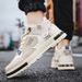 Men's High-Top Sneakers Breathable Casual Shoes With Thick Sole For Height Boost, Lightweight & Comfortable For Summer, Beige/Black_vogvips.com