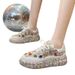 Sparkling Rhinestone Women's Casual Sneakers - Fashionable Round Toe Low-Top Shoes With PU Upper & Comfortable Mid Heel_vogvips.com