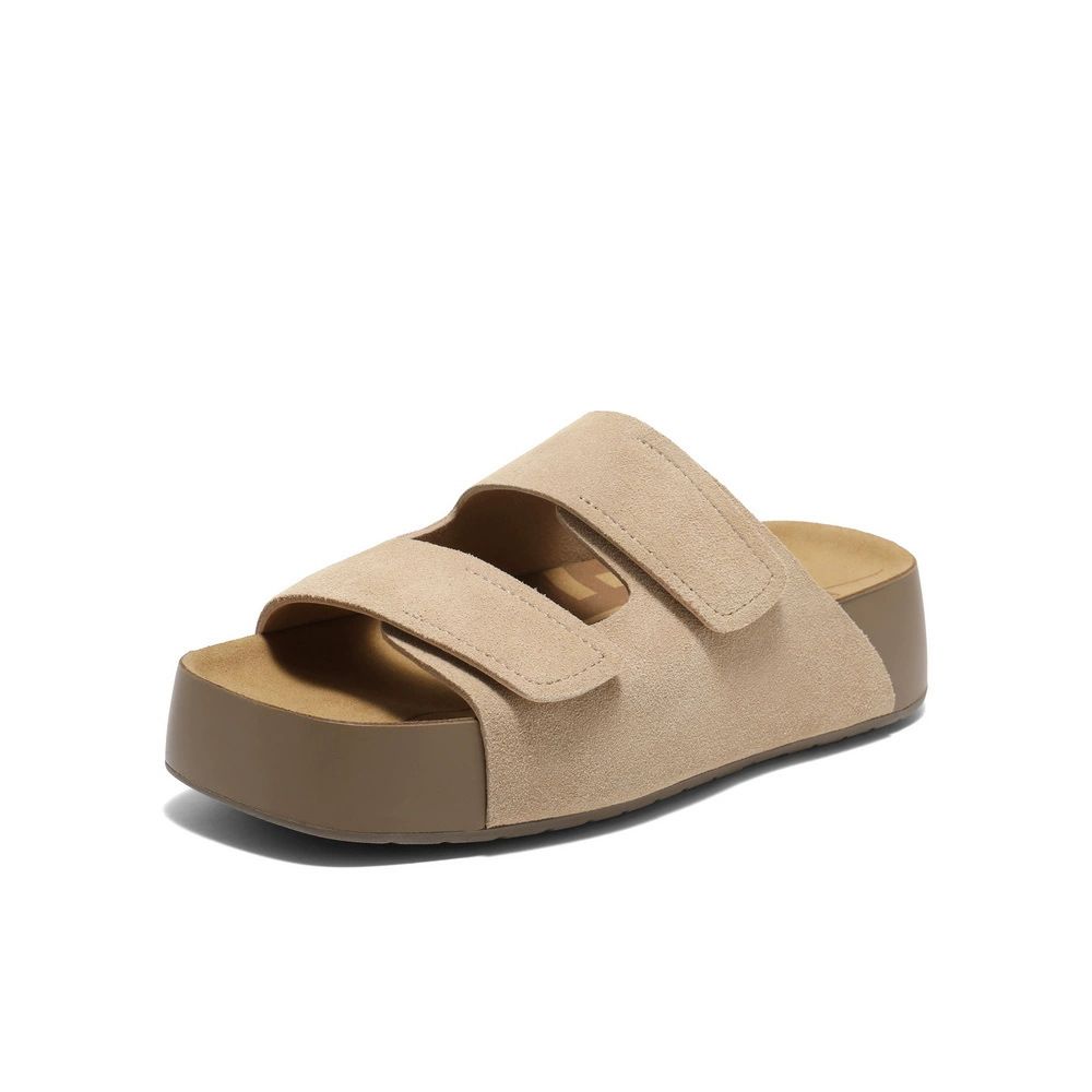 Women's Toast Style Sandals 4.5cm Platform Sole Genuine Leather Brown Apricot Gray Beige Summer Fashion Slippers_vogvips.com