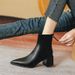 Chunky Heel Short Boots For Women, Mid Heel Soft Leather Back Zipper Mid-Calf Fashion Boots, 2024 New Women's Boots, Pointed Toe S_vogvips.com