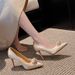 Women's Elegant Champagne Satin Wedding Shoes With Rose Detail Pointed Toe High Heels For Bridal Party Formal Occasions_vogvips.com
