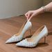 Women S Elegant Pearl Embellished Pointed Toe Stiletto Heels Satin Dress Pumps For Party Evening Occasions Low Cut Shoes_vogvips.com