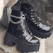 Women's Punk Style Chunky Heel Ankle Boots With Metal Chains, Waterproof & Slip-Resistant, Round Toe Platform Boots Patent Leather_vogvips.com