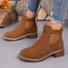 Black Martin Autumn Winter New Large Size Slip-On Short Trendy Round Toe Square Heel Mid-Calf Boots Women's Shoes_vogvips.com