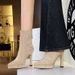 9369-1 Women's High Waterproof Platform Pointed Toe Suede Stretch Slim Chunky Heel Height-Increasing Fashion Ankle Boots_vogvips.com