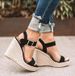 Sandals 2025 Women's Summer Plus New Peep Toe Wedge Straw Woven Shoes Size 43_vogvips.com