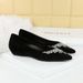 Single Shoes Rhinestone Chain Decorative Pointed Head Shallow Mouth Suede Wedge Heel Low Heel Women's Shoes_vogvips.com