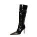 315-A18 Vintage European And American Style High Heel Stiletto Pointed Toe Patent Leather Wrinkled Women's Winter_vogvips.com