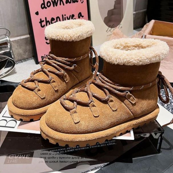 2025 Winter New Fashion Versatile Warm Shoes With Fleece Lining, Lace-up Thickened Short Cotton Boots, Snow Boots For_vogvips.com
