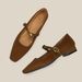 H8563-2 Mary Jane Soft Sole Comfortable Retro Small Square Toe Low Heel Women's Suede College Style Single Shoes_vogvips.com