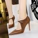 9783-1 Style Heels, Slim Heel, Suede, Pointed Patchwork, Hollowed Out Deep Cut S, Single Shoe, High Heeled Women's_vogvips.com