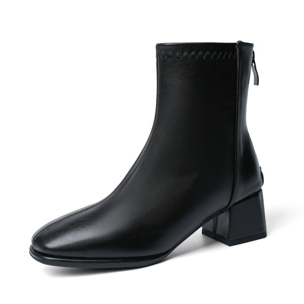 680133-1 Genuine Leather Slimming Women Martin Autumn Winter Back Zipper Fleece Thick High Heel Short Boots_vogvips.com