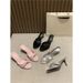Women's Elegant Bow Detail Pointed Toe High Heel Sandals - Versatile Slip-On Dress Shoes For Casual & Formal Wear In Black, Pink & Silver_vogvips.com