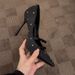 High-End Polka Dot French Style Bow Square-Toed Black Rhinestone Single Women's Shoes 2025 New High Heels_vogvips.com