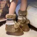 Women's Boots: Fur Winter Warm Thick Sole Anti-slip Fashion Design Sense Versatile Middle Boots,Brown/Grey,Free shipping_vogvips.com