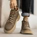 Men's Casual Boots - Round Toe Low Top Work Boots With Lace-Up Closure, PU Leather Upper & Rubber Sole For Daily Wear_vogvips.com