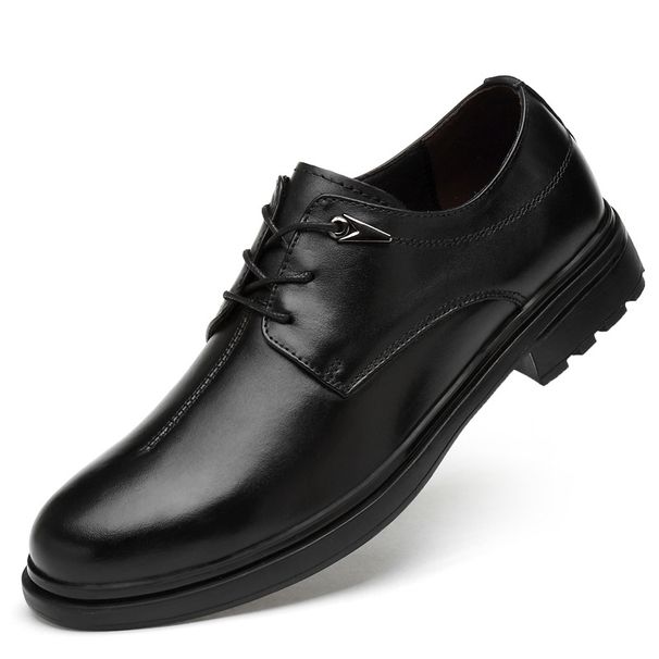 Euro Step British Style Cowhide Brogue Casual Leather For Men Business Formal Round Toe Lace-Up Korean Trend Fashion Men's Shoes_vogvips.com