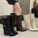 Miting 2026 Autumn/Winter New Style Knee-High With Thick Heel, Rivets, And Belt Buckle, Pointed Toe High Boots For Women_vogvips.com