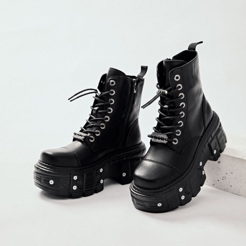 European And American Style Dark Motorcycle Heavy Metal Thick-Soled Martin Boots Spring New Women's Punk Leather Shoes_vogvips.com